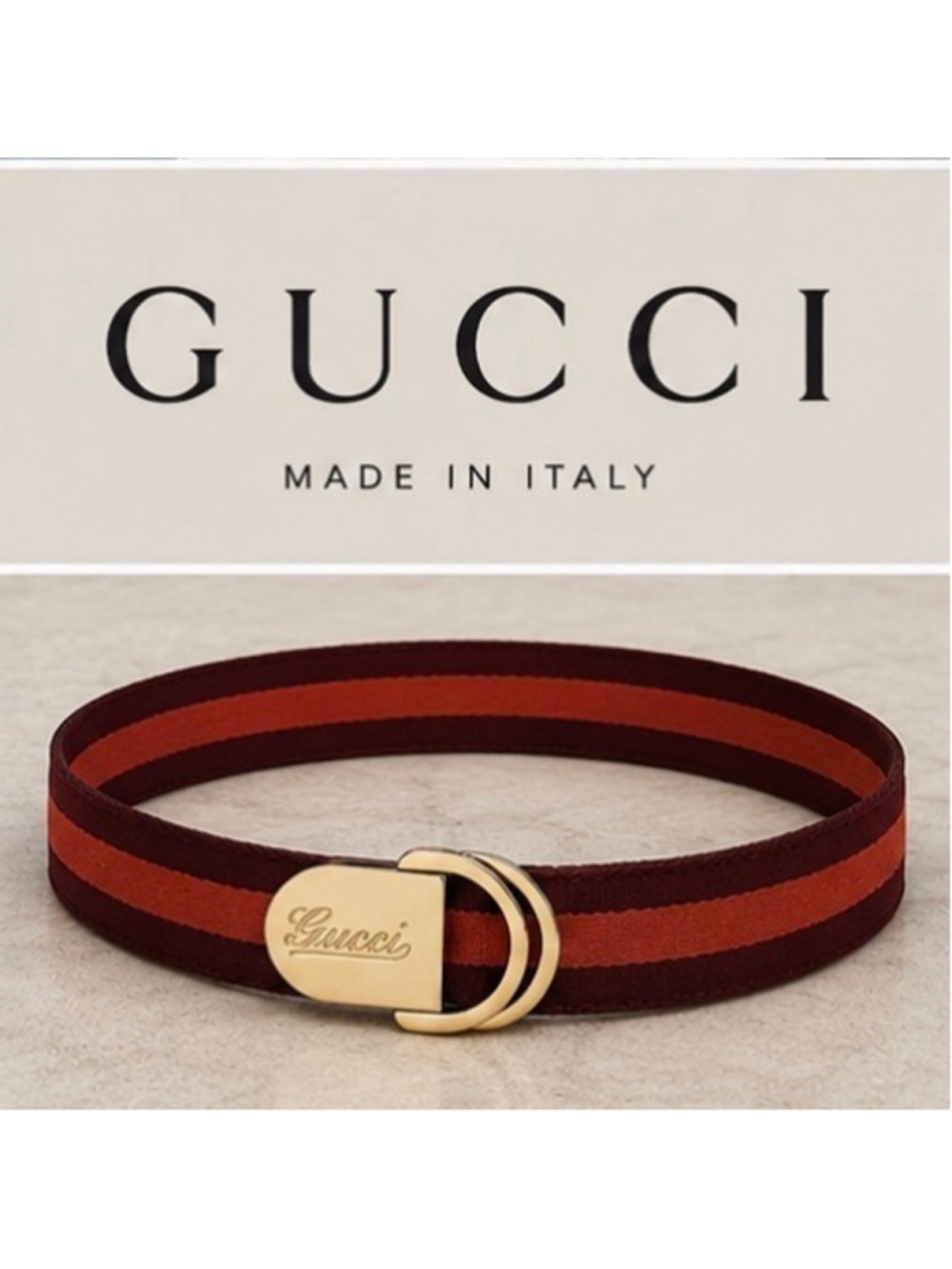 Women's Gucci Belt Burgundy and Orange Striped Canvas 85/34 Vintage Tom Ford New